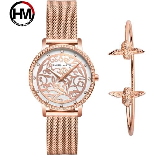 Franch Design Japan Quartz Waterproof Sculpture Emboss White Flower A Set Fine Bracelet Lady Fashion Casual Watches For Women