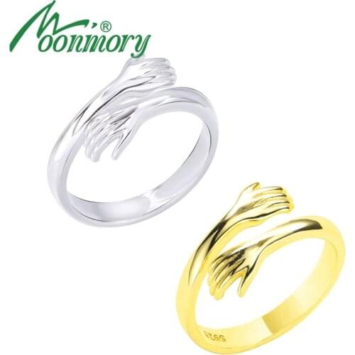 Moonmory Authentic 925 Sterling Silver 2021 Autumn Hug Cross Open Resizable Ring Adjustable Lovely Hand Rings For Women Jewelry