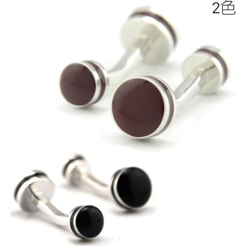 10pairs/lot Double Round Ball End Cuff Links Black/Brown Business Style Cufflinks Mens Jewelry Wedding Gift Wholesale