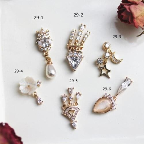 10pcs Crown Crystal Zircon pearl Pendant Nail Art Rhinestone metal manicure nail accessories DIY Nail Decorations Nails charms