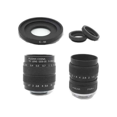 2 in 1 25mm F1.4 CCTV + 35mm F1.7 CCTV TV Movie lens +Macro ring for Nikon 1 AW1 S2 J4 J3 J2 J1 V3 V2 V1 mirrorless Camera C-NI