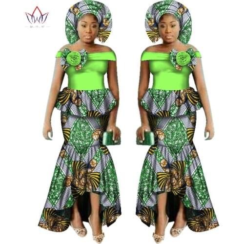 2021 New African Dashiki Print Clothing sets Two Pieces Short Sleeve Tops Plus Mermaid Maxi Dress Plus Size BintaRealWax WY2521
