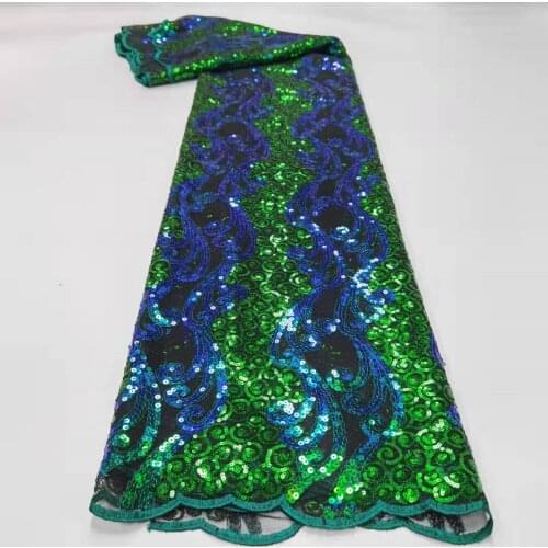 2021 High Quality Sequence French Nigerian Sequins Net African Tulle Mesh Lace Fabric For Dress 5 Yards/Lot TZ0824