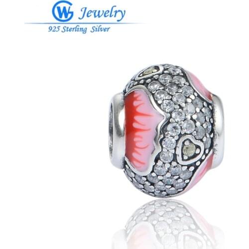 Crystal & Pink Enamel 925 sterling silver charms bracelet fits for European bracelets & necklace GW Fashion Jewelry X408H20