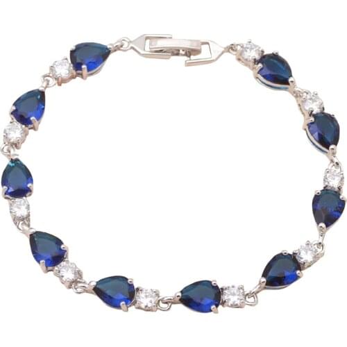 White Gold tone Water drop style Deep blue Crystal bracelets Health Nickel & Lead free Fashion jewelry TB452A