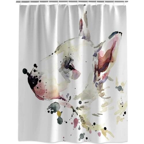 Bull Terrier Puppy Extra Long Fabric Bath Shower Curtains 3D Ancient World Mildew-resistant Bathroom Decor Sets with Hooks