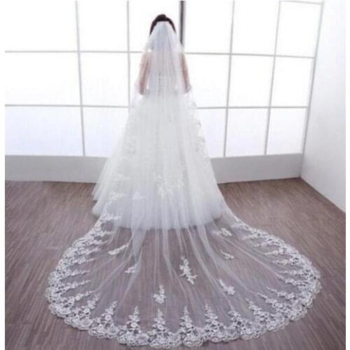 White/ivory Cathedral Long Bridal Veil One Layer Wedding veil Lace Wedding veil