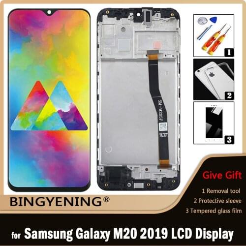For Samsung Galaxy M20 2019 SM-M20 2019 M205 SM-M205 M205F Full LCD Display Screen Touch Digitizer Assembly with Frame Replace