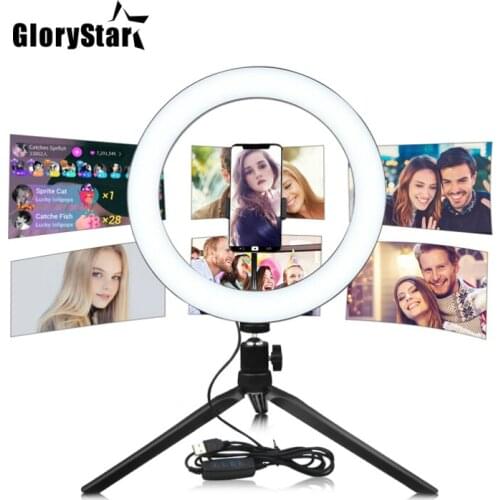 Photography LED Selfie Ring Light 16 26CM Dimmable Camera Phone Ring Lamp 10inch With Table Tripods For Makeup Video Live Studio