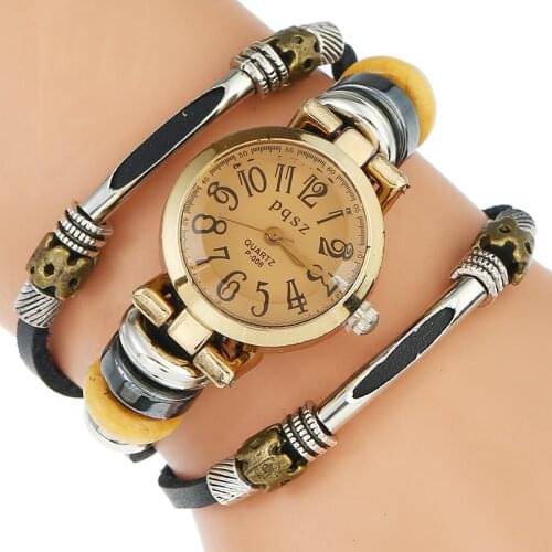 Gnova Platinum Top Genuine Leather Women Watch Arabic Numbers Triple Bracelet Fashion Quartz Wristwatch Reloj Para Dama B028