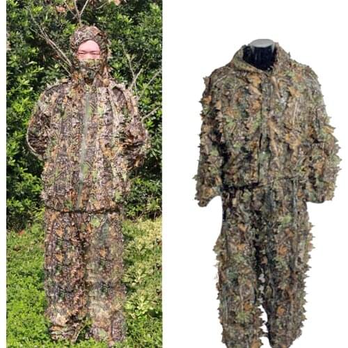 3D Leaf Camouflage Suit, Woodland Drawstring Hooded Jacket, Elastic Waist Trousers Hunting Clothing New Style 2021