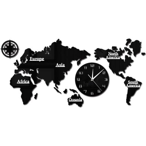 World Map Modern Wall Clock Home Decor Big Wall Clock Silent Non Ticking Wall Watch Office Geography Wall Art Travel Gift Idea