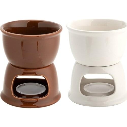 New Design Ceramic Chocolate Fondue Set Ice Cream Cheese Pot Set Porcelain Melting Pot Mar-11