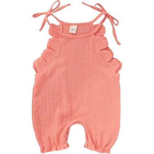 0-18M Newborn Girls Cotton Linen Rompers 2020 Summer Infant Baby Girl Solid Color Sleeveless Jumpsuit Playsuit Outfits Sunsuit