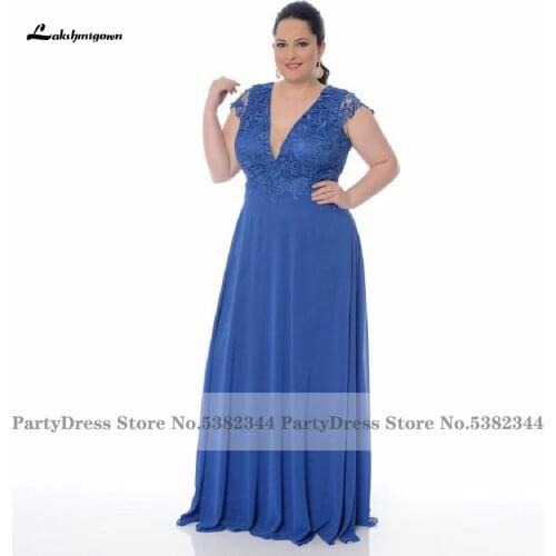 Lakshmigown Sexy Women Evening Dress V-neck Royal Blue Plus Size Mother of The Bride Dresses 2021 Madre Della Sposa Abiti Party