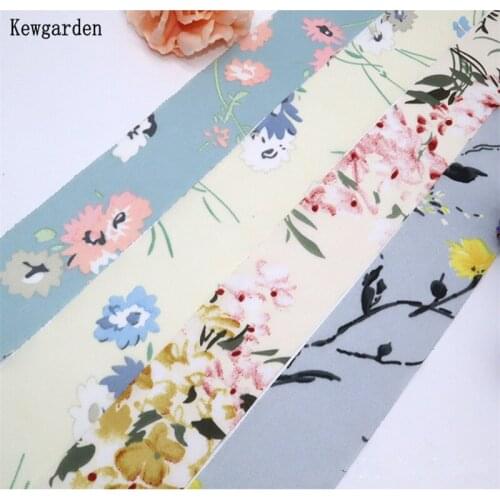 Kewgarden Wholesale Print Flower Ribbon 1.5" 38mm Handmade Tape Chiffon Cloth Strip DIY Bow Accessories Riband 25 Yards