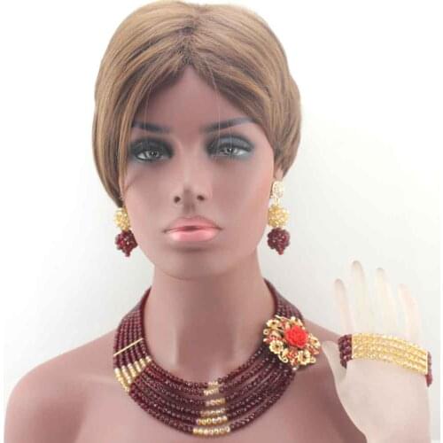 Fashion African Garnet Crystal Beads Jewelry Set For Women Nigerian wedding beads bridal necklace jewelry set W13600