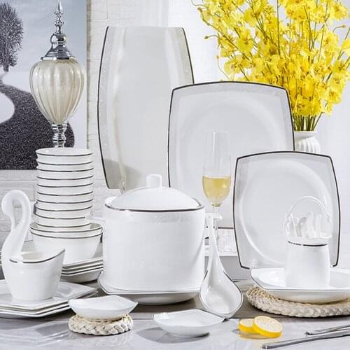 60 Heads Ceramic Dish set jingdezhen ceramics Dinnerware Sets Chinese bowl plate dish Soup Pot Tablewear combination