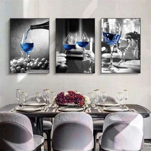 Romantic Blue Wine Glass Wall Art Canvas Painting Black And White Posters Prints Modern Art Nordic Wall Pictures Kitchen Decor