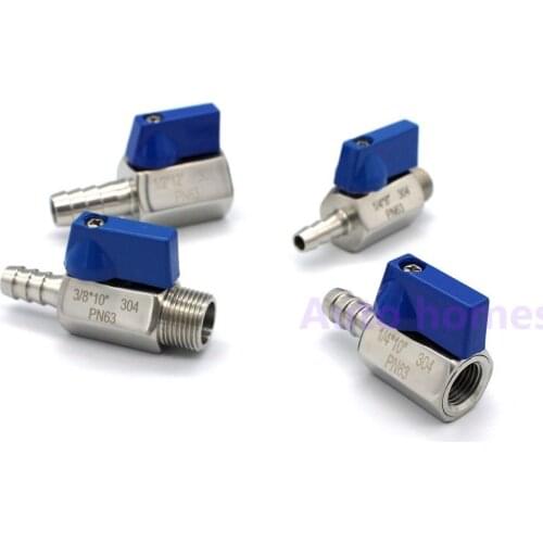 Stainless Steel 304 Mini Ball Valve Pagoda 1/2-10mm 8mm12mm Ball Female / Male BSP thread Silk Pipe Ball Valve