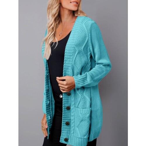 Single Breasted Cardigan Slim Knitted Sweater Women Autumn 2021 Long Sleeve Pocket Jumper Solid Aesthetic V Neck Casual Cardigan