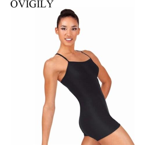 OVIGILY Adult Y-Back Camisole Biketard For Girls Gymnastics Leotards Black Spandex Lycra Dance Wear Women Ballet Short Unitards