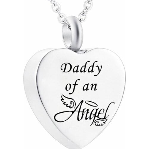 Daddy of an angel Stainless Steel Cremation Jewelry Urn Heart Memorial Keepsake Ashes Holder Pendant Necklace