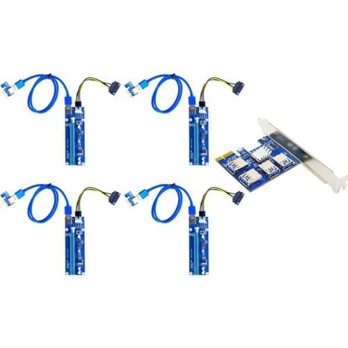 PCI-E Expansion Card Set One for Four PCI-E 1X to PCI-E 16X 4XUSB3.0 PCI-E Graphics Card Extension Cable for BTC Mining
