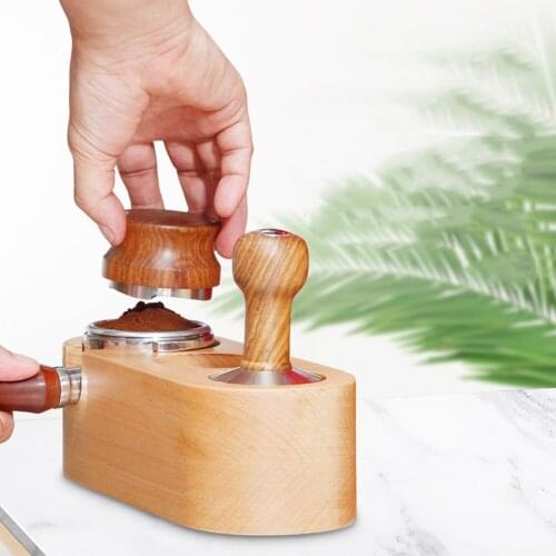 58mm Coffee Tamper Holder Solid Wood Espresso Tamper Mat Stand Coffee Maker Support Base Rack with Anti-skid Pads Barista Tools