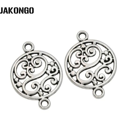 JAKONGO Antique Silver Plated Flower Connectors Charm Pendant Jewelry Making Bracelet Findings Accessories DIY Handmade 20x14mm