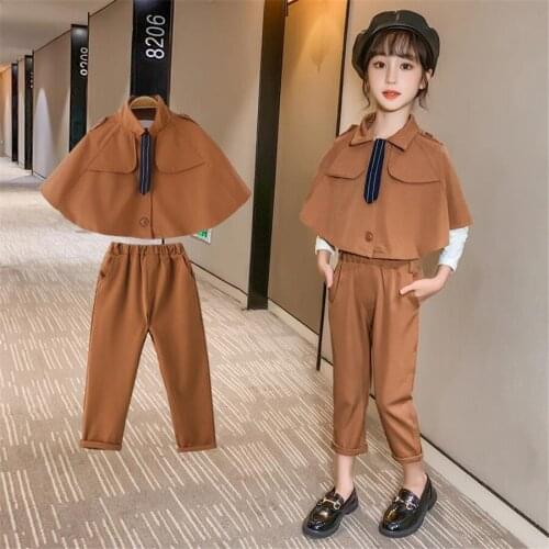 Girls fashion casual sets 2020 spring autumn new coats + pants 2pcs sets children pockets suits teenage outerwear 4-12Y