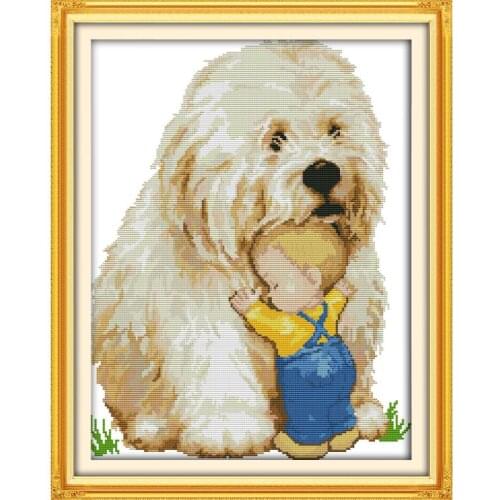 Simple Character Dog Animal Pattern Cross Stitch Set Traditional Embroidery 11CT 14CT Needlework Home Crafts Decorative Painting