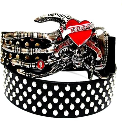 2020 Fashion men Punk belt skull street dance full rivet belts heavy metal rock belt Hip hop nightclub skull belt personality