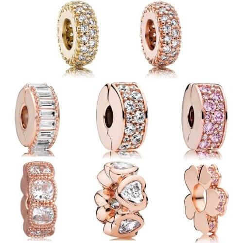 Rose Gold Ice Formation Wildflower Meadow Alluring Cushion Spacer Clip 925 Sterling Silver Bead Fit Europe Bracelet DIY Jewelry