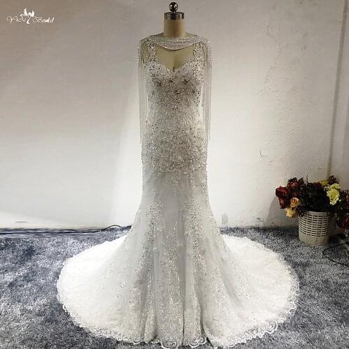 RSW1545 Fashion Best Hot Wedding Dresses Removable Beaded Cape Sweetheart Neckline Curvy African Bridal Dresses Images