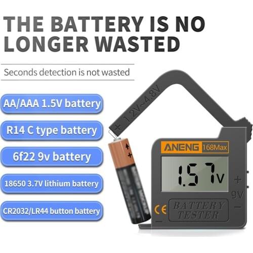 168Max Battery Tester 1A Digital Display Battery Checker Plastic Portable Button Cell Capacity Analyzer for AAA AA Button Cell