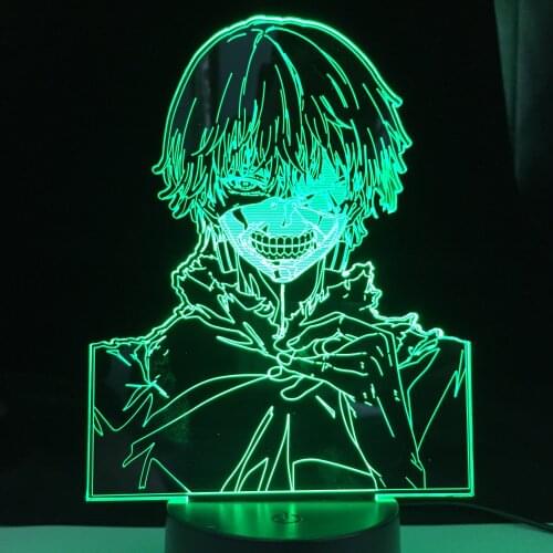 Tokyo Ghoul Ken Kaneki 3d Lamp for Bedroom Decor Nightlight Cool Birthday Gift Tokyo Ghoul Anime Led Night Light Dropshipping