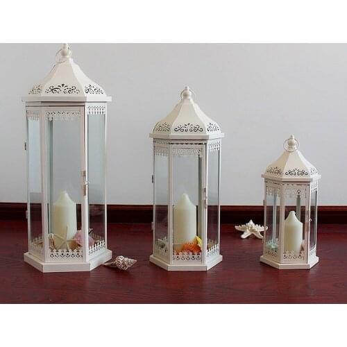 Windproof White Luxury Candle Holder Glass Outdoor Minimalist Large Candle Holder Metal Glazen Kandelaar Candlestick JJ60ZT