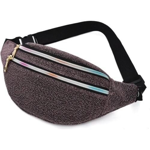 20PCS / LOT Glitter Laser Double Zipper Fanny Pack Waist Bags Outdoor Travel Phone Wallet