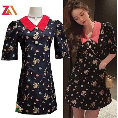 ZALady french vintage printed short sleeve women sundress elegant peter pan collar girls streewear woman dresses clothes vestido