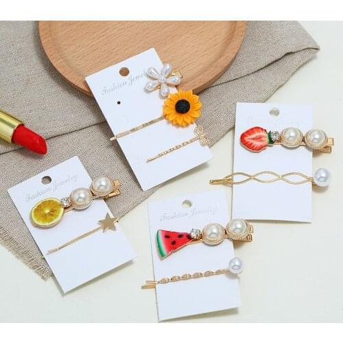Cute Girl Pearl Hairpin Set Fruits Watermelon Strawberry Sunflower Lemon Barrettes Hair Clip Women Hair Styling Accessories