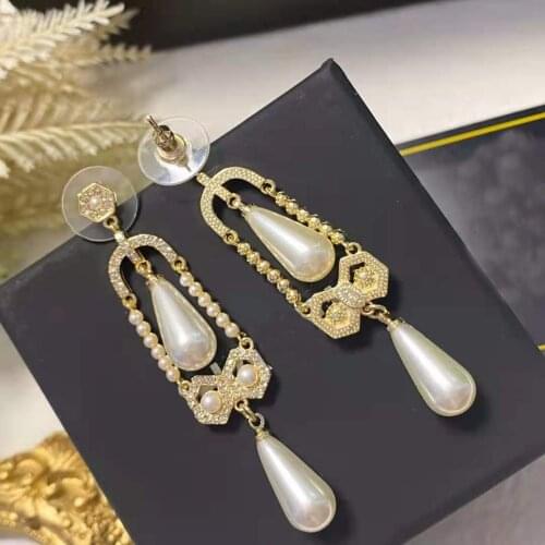 Hot Brand Yellow Gold Color Fashion Jewelery Woman Pearls Earrings Fashion Party High Quality Water Drop Pearls Studing Jewelry