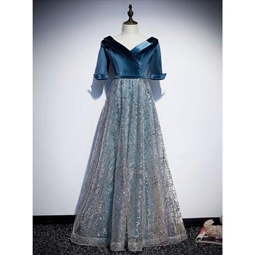 Robe De Soiree A-line Evening Dresses Long Dress Formal Dress Vestido De Festa Half Sleeve Evening Dress 2021 New Fashion