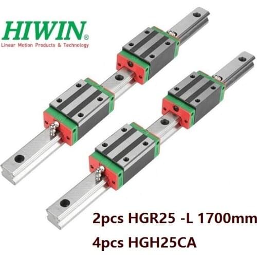 2pcs 100% Original New Hiwin HGR25 -L 1700mm linear rail + 4pcs HGH25CA linear narrow blocks for CNC router