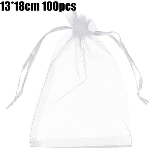 100 Pcs 15*20cm Organza Gift Bags White Organza Wedding Party Favour Jewellery Candy Pouches In Stock