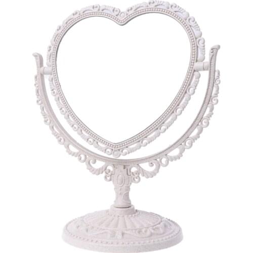 2021 New 2Sides Heart-shaped Makeup Mirror Rotatable Stand Table Compact Mirror Dresser