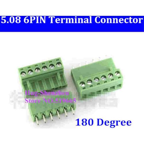 5.08 5.08mm 6pin 6-Pin Terminal plug type 300V 10A 5.08mm pitch connector pcb screw terminal block 180 degree