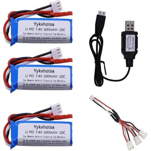 7.4V 600mAh 20C Lipo Battery 601844 with charger cable for WLtoys K969 K979 K989 K999 P929 P939 RC Cars Parts 7.4 v lipo Battery