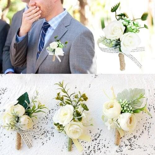 Beige Corsage 2021 Hot Sale Bride And Groom Corsage Fashion Sen Series Bridesmaid Groomsmen White Rose Corsage For Wedding