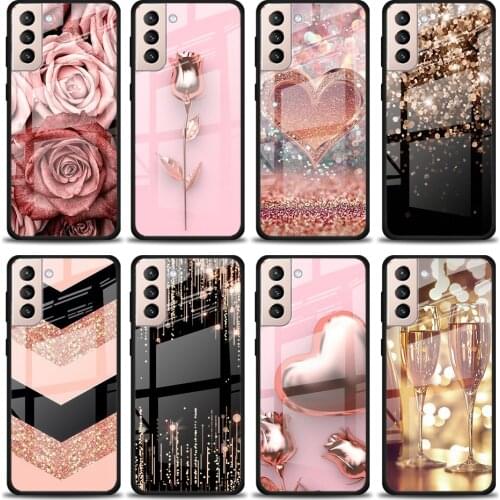Love Rose Gold Style Tempered Glass Cover For Samsung Galaxy S21 Plus Ultra M21 M31 M51 A52 A72 Phone Case Coque